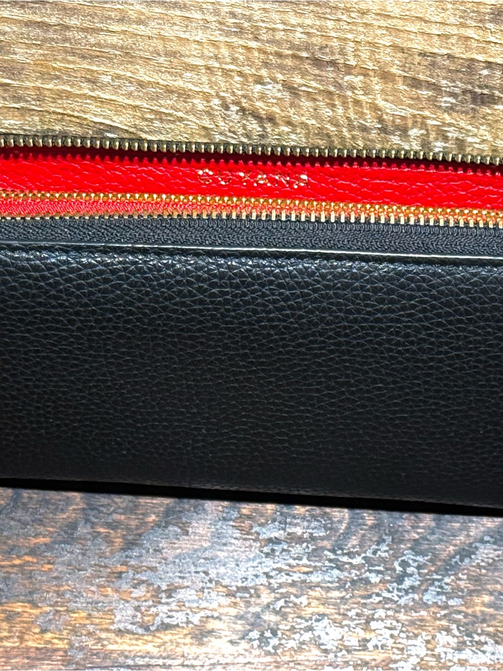 Cuyano Black Pebbled Leather Zip Wallet with Red Interior